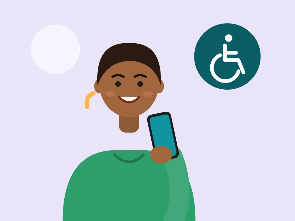Person with a hearing aid using a free accessible smartphone