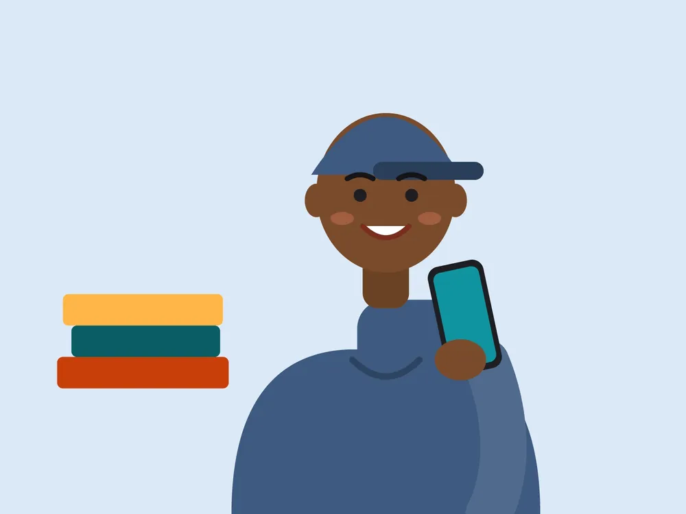 Student holding a free government smartphone